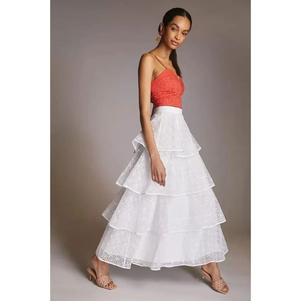 Anthropologie Pankaj & Nidhi Tiered Lace Maxi Skirt Women's Small Lined Bridal